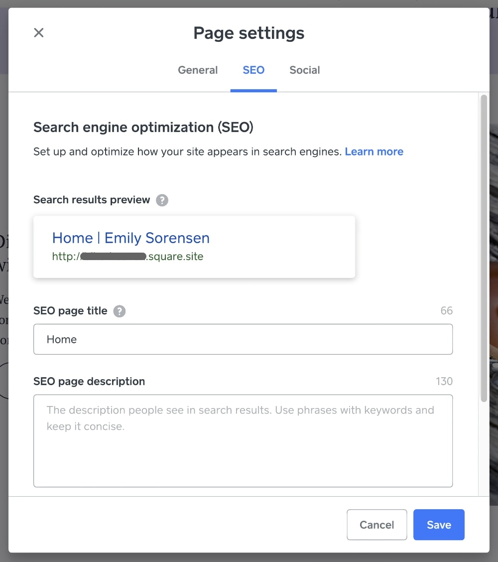 Square Online Store SEO page settings Square Online Store SEO page settings