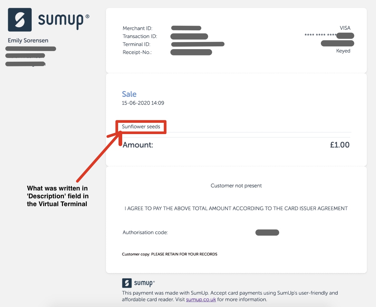 SumUp online payments receipt