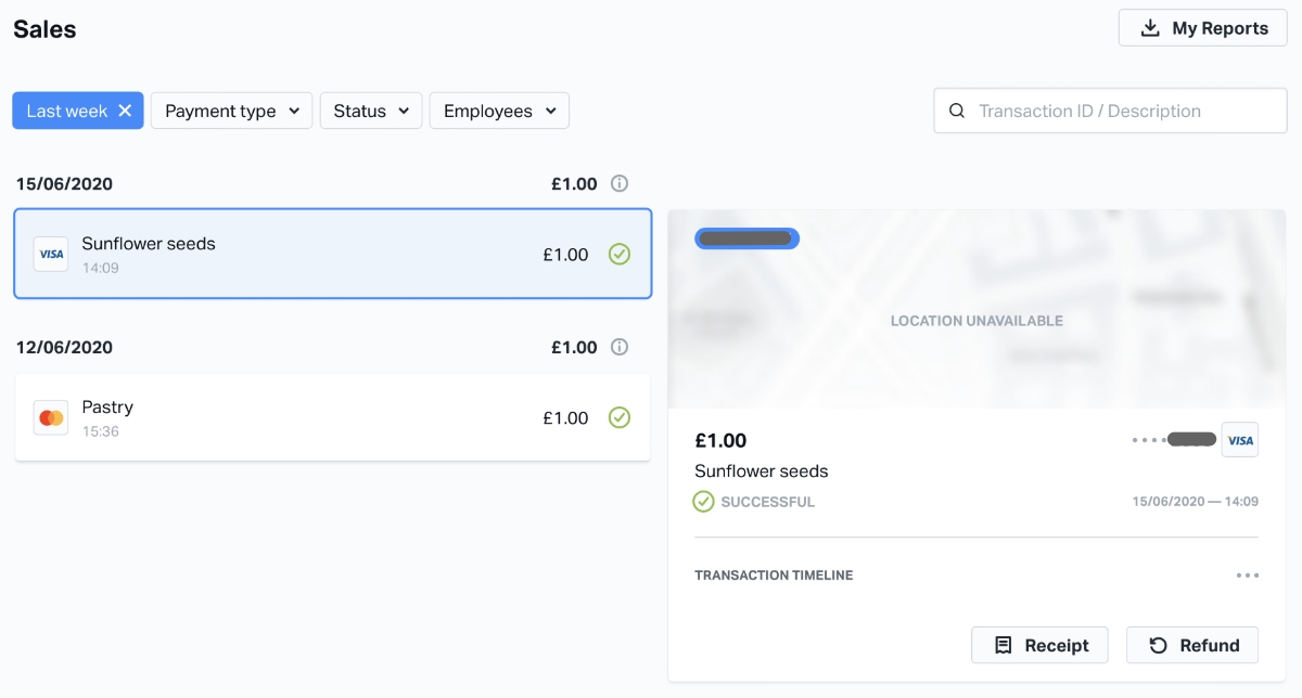 SumUp sales overview online