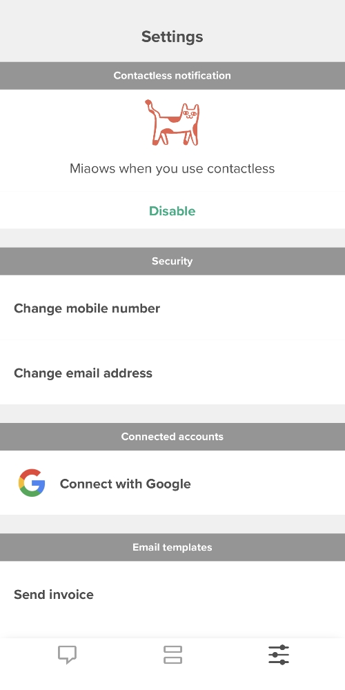 Anna Money settings in app