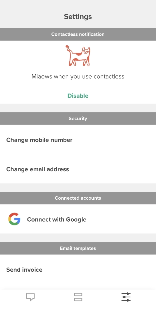 Anna Money settings in app