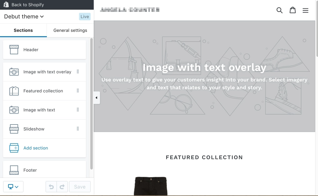 Shopify’s default theme Debut Shopify default theme
