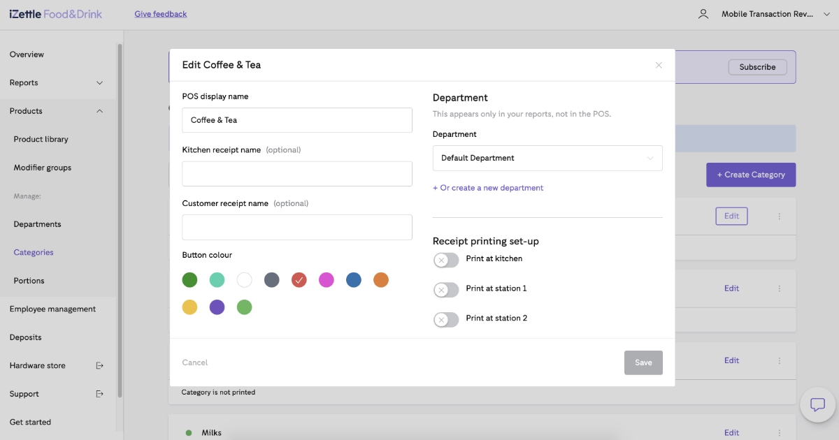 iZettle Food & Drink Backoffice iZettle Food & Drink Backoffice