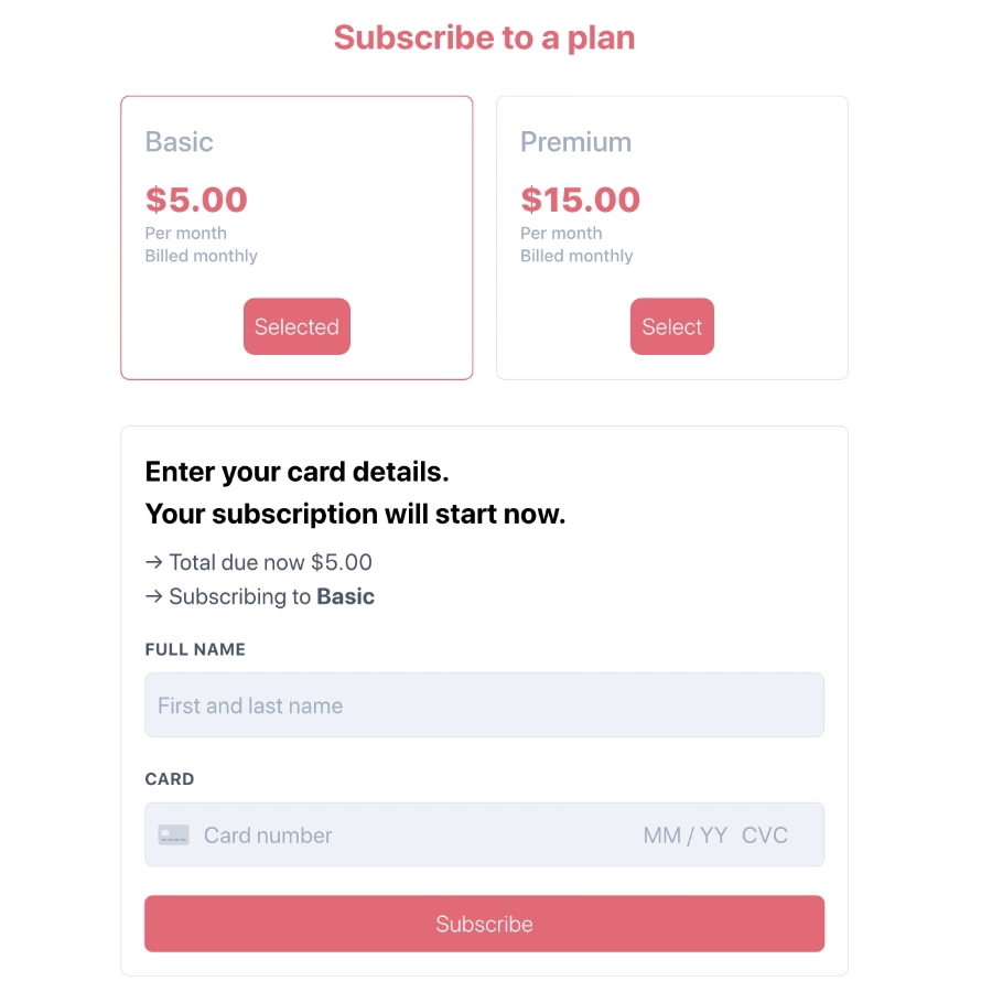 Stripe subscription example Stripe subscription example