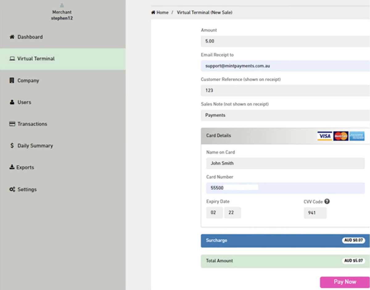 Mint Payments virtual terminal Mint Payments virtual terminal