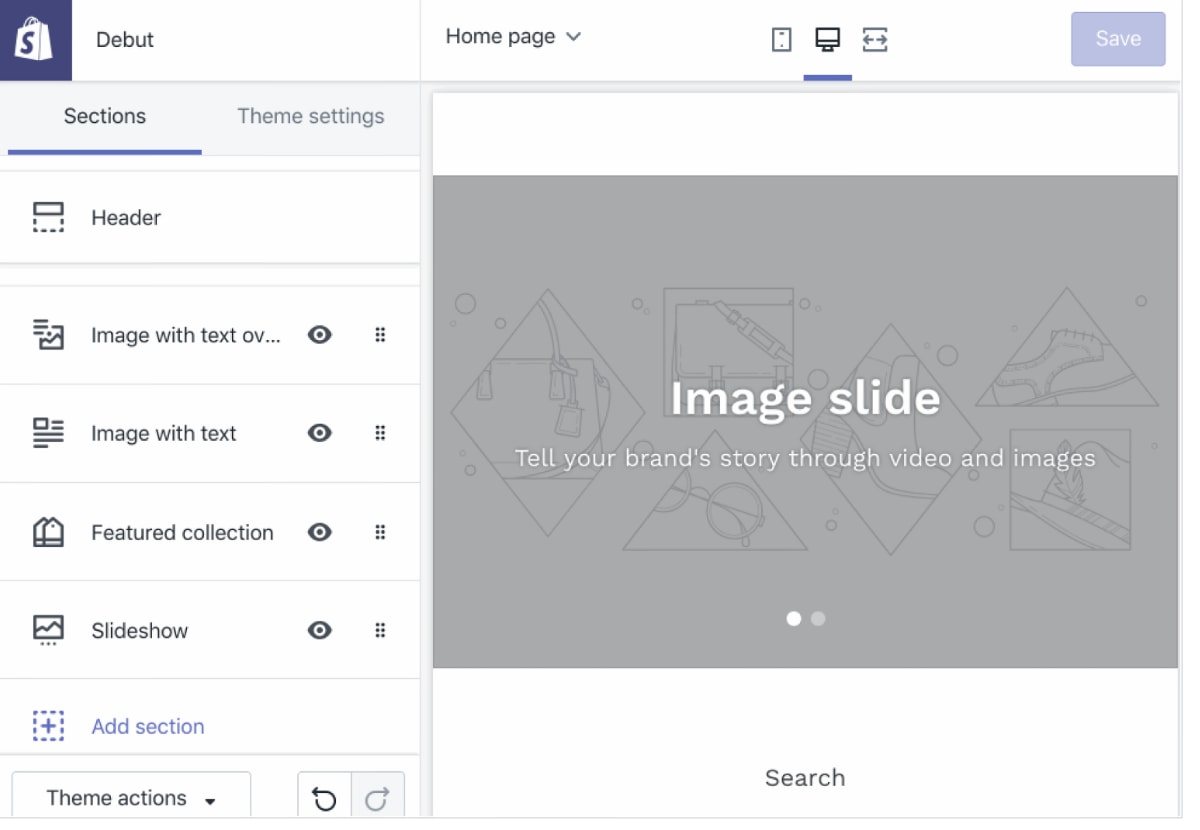 Shopify theme editor