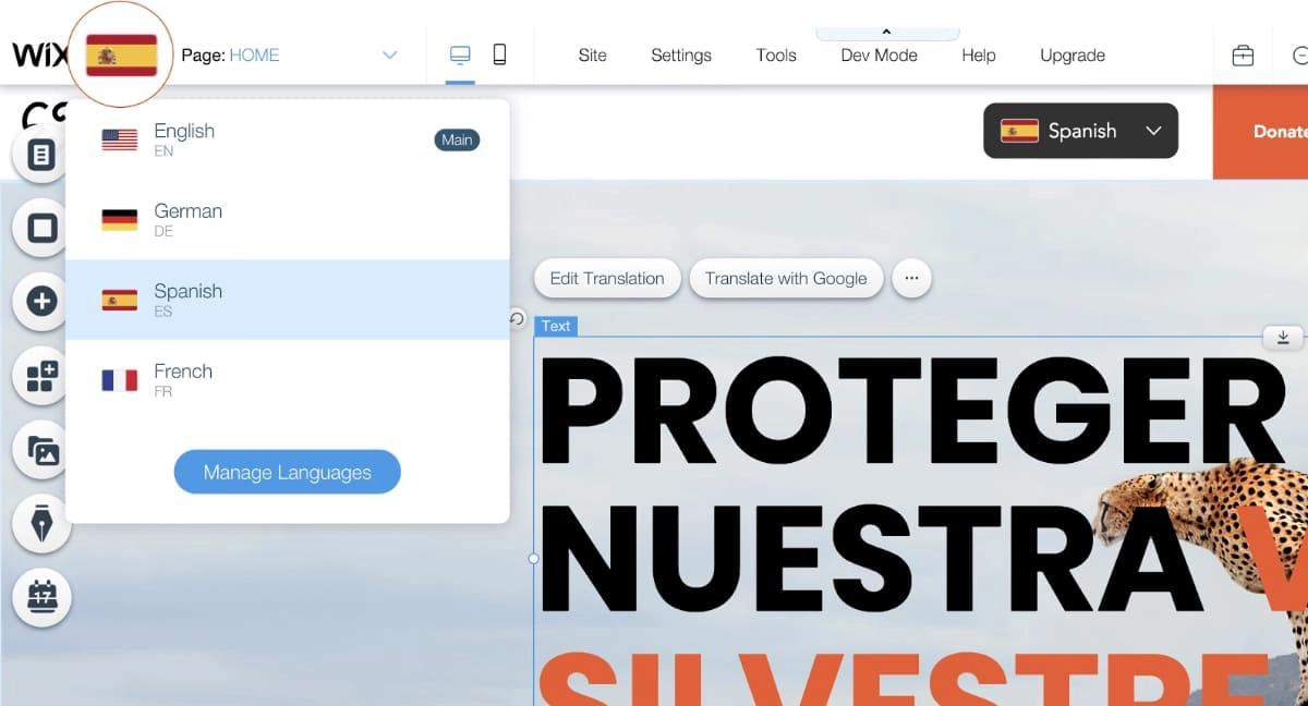 Wix Editor multilingual settings