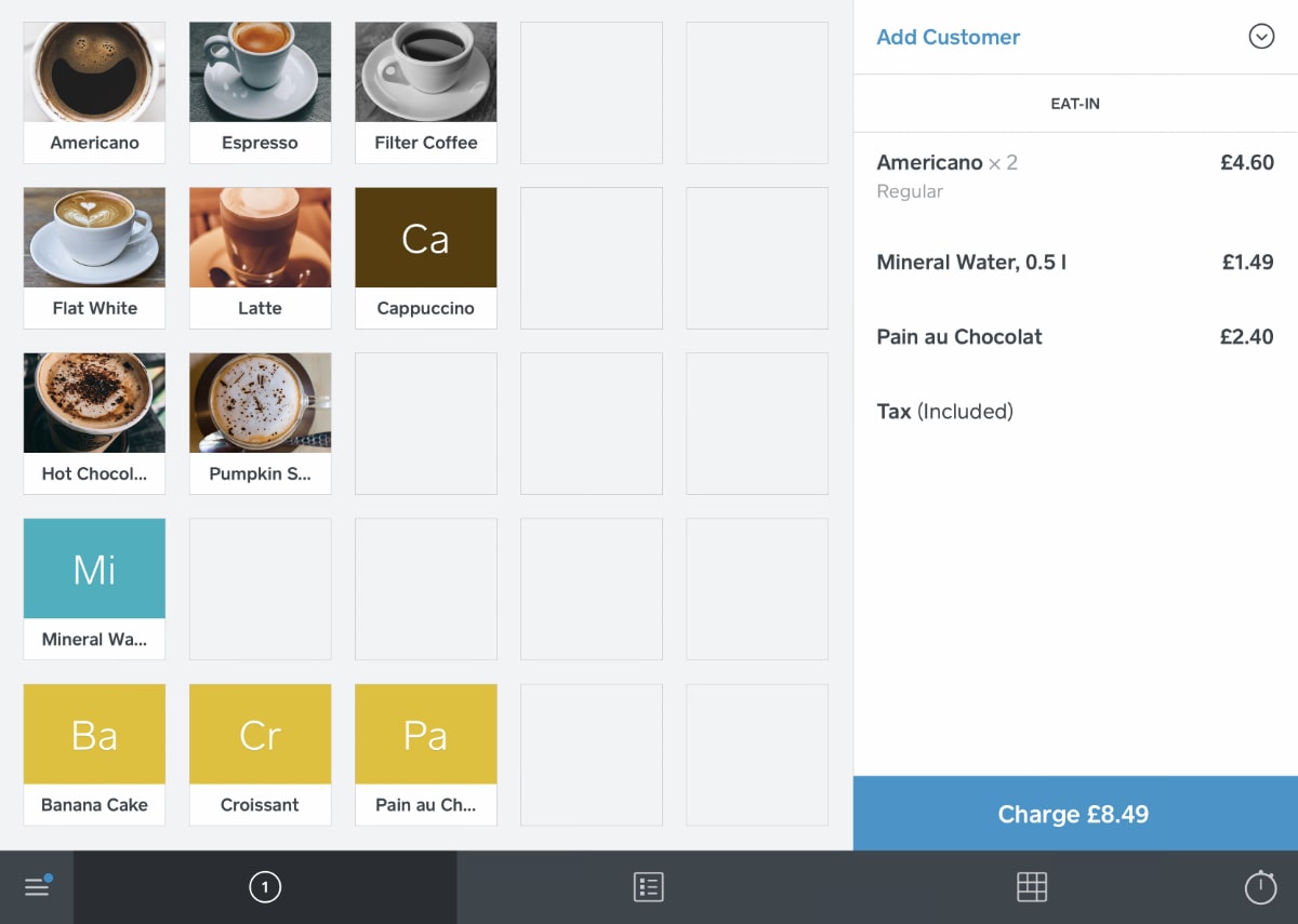 Square POS app – product grid Square POS products