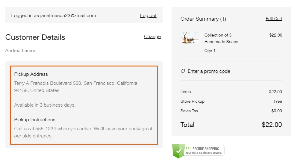 Wix Stores pickup instructions