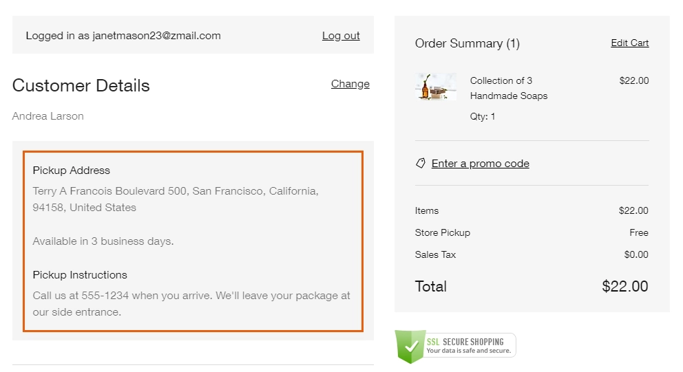 Wix Stores pickup instructions