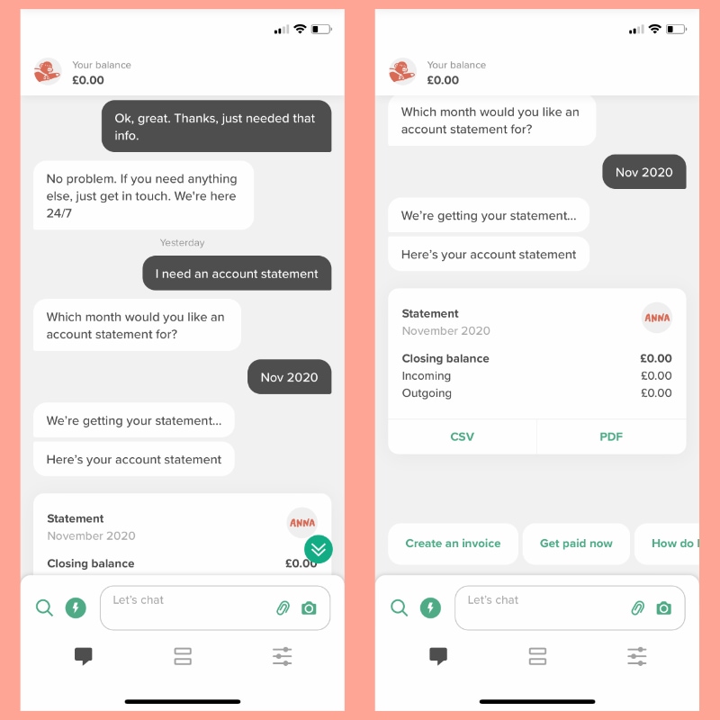 ANNA Money app chat ANNA Money app chat