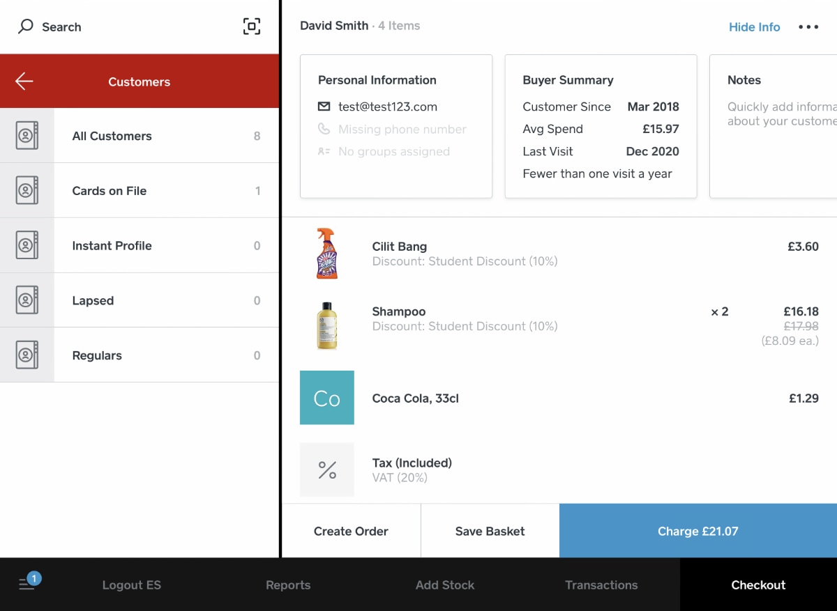 Square for Retail – customer transaction Square for Retail customer transaction