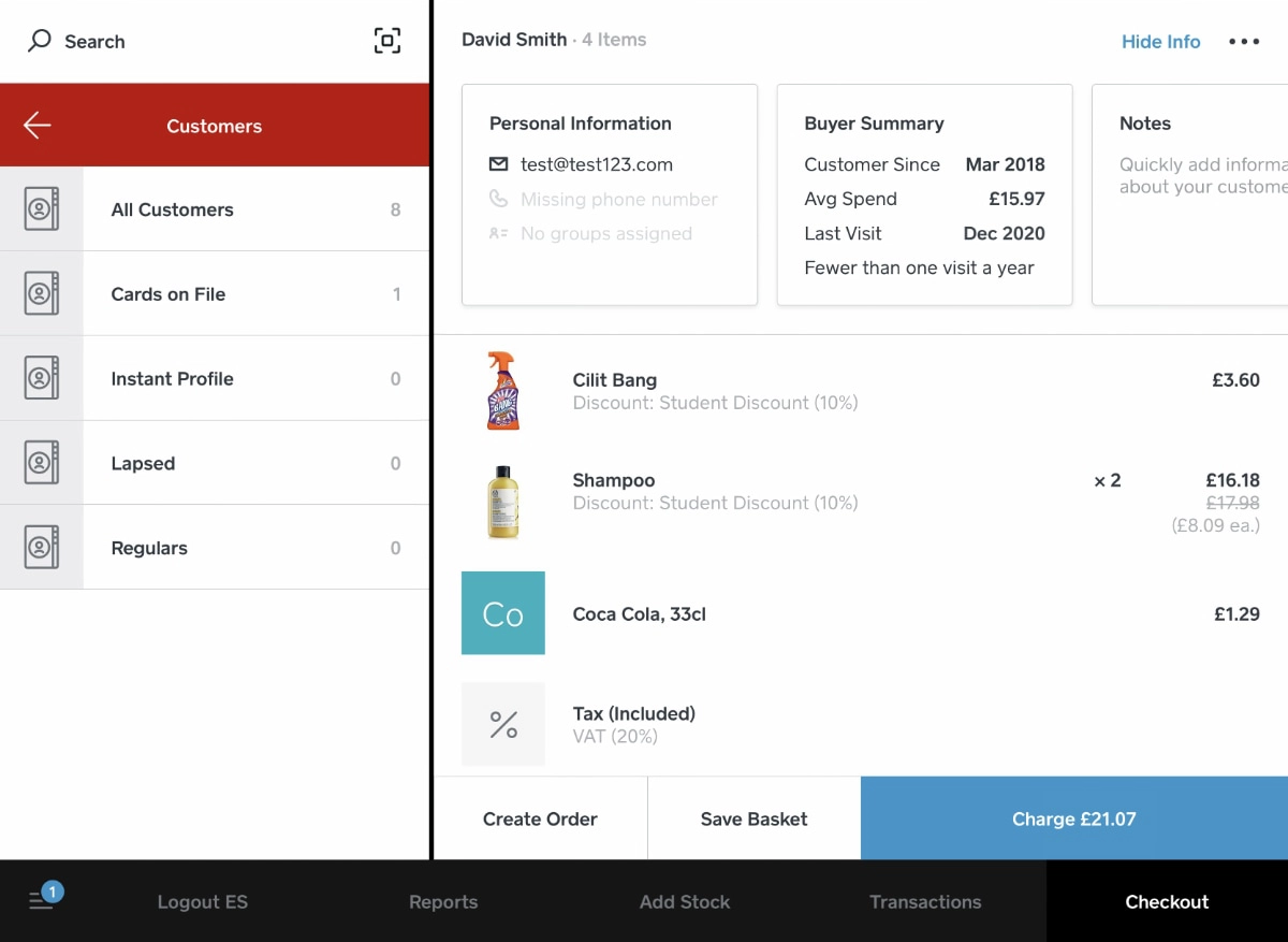 Square for Retail – customer transaction Square for Retail customer transaction