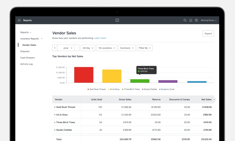 Square for Retail vendor analytics Square for Retail vendor analytics