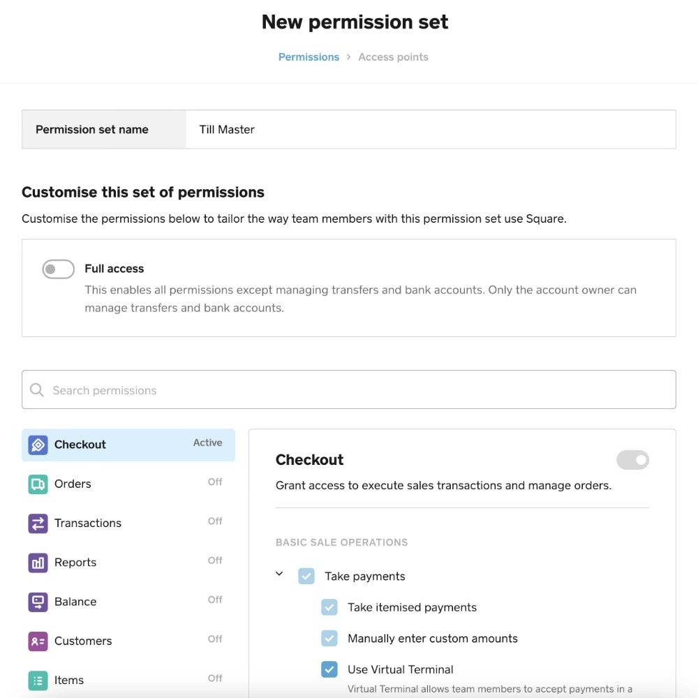 Square Team Management permissions