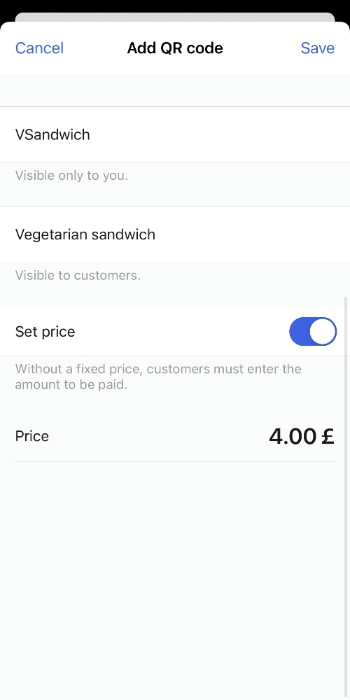 SumUp – add QR code SumUp QR code edit