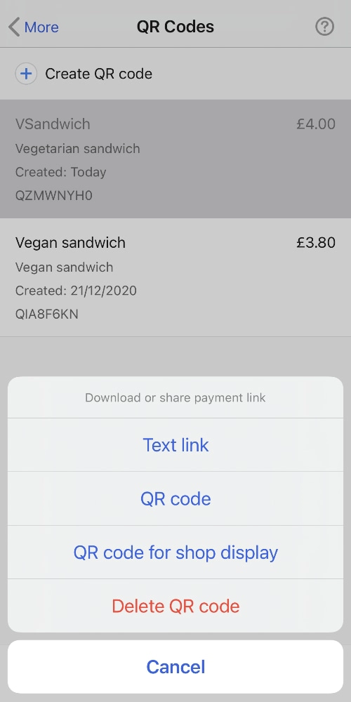 SumUp – manage QR codes