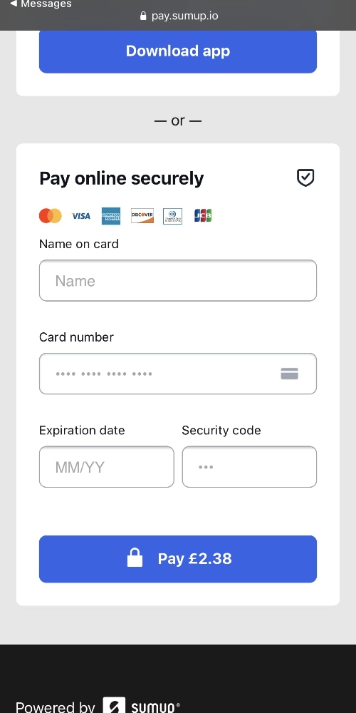 SumUp online checkout card details SumUp online checkout