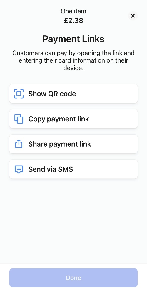 SumUp Payment Links menu SumUp Payment Links menu
