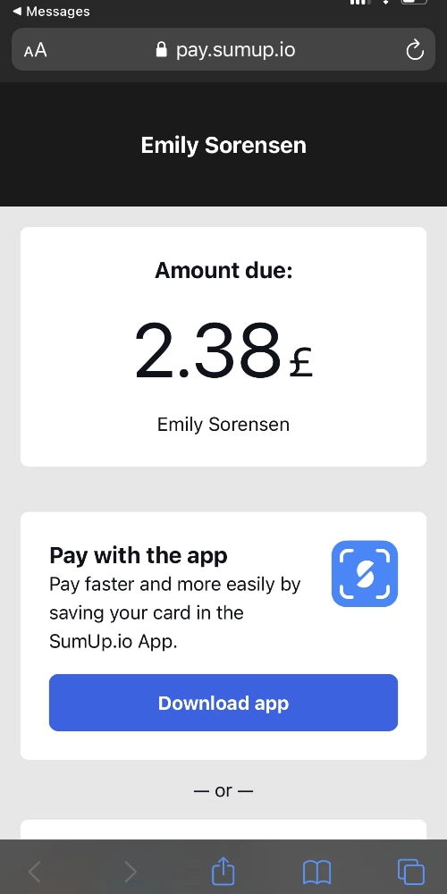 SumUp payment page via link SumUp payment page