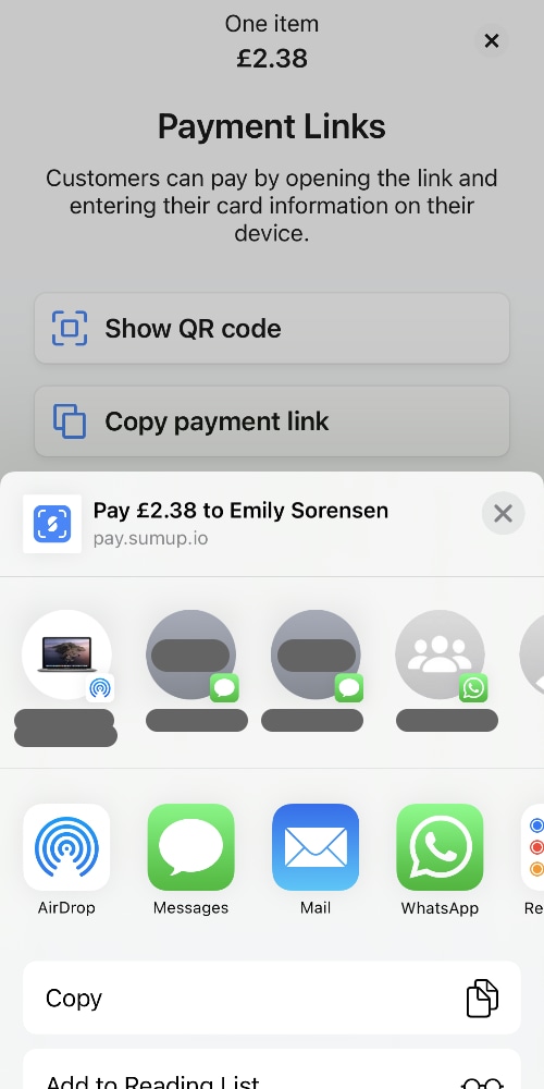 SumUp Payment Link sharing