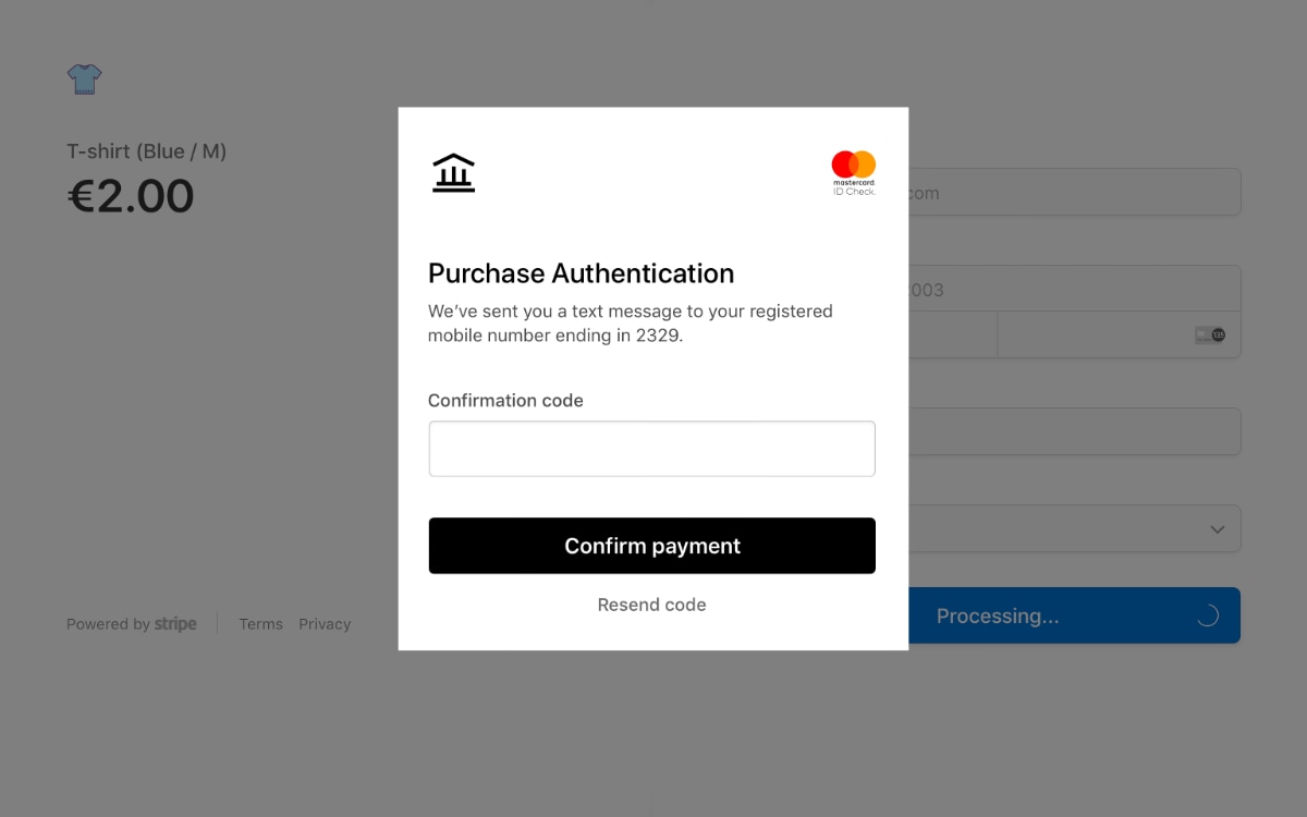 Stripe 3D Secure step Stripe 3D Secure