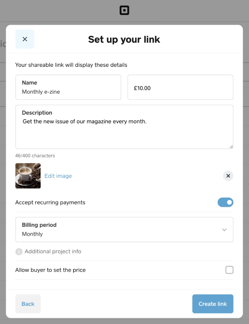 Square Online Checkout link editor