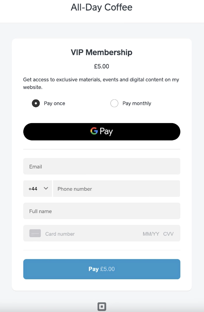 Square Online Checkout page Square Online Checkout page