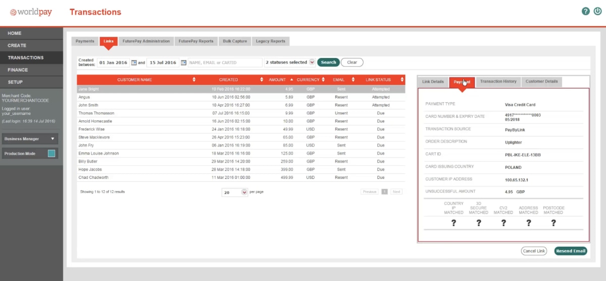 Worldpay payment links dashboard Worldpay payment links dashboard
