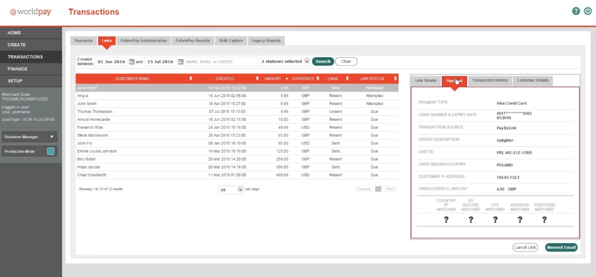 Worldpay payment links dashboard Worldpay payment links dashboard