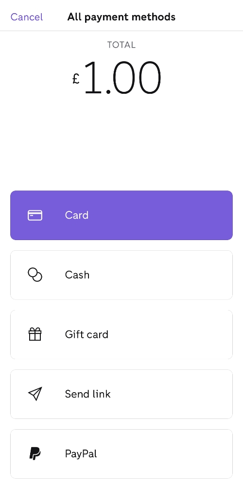 Zettle Go payment methods Zettle Go payment methods