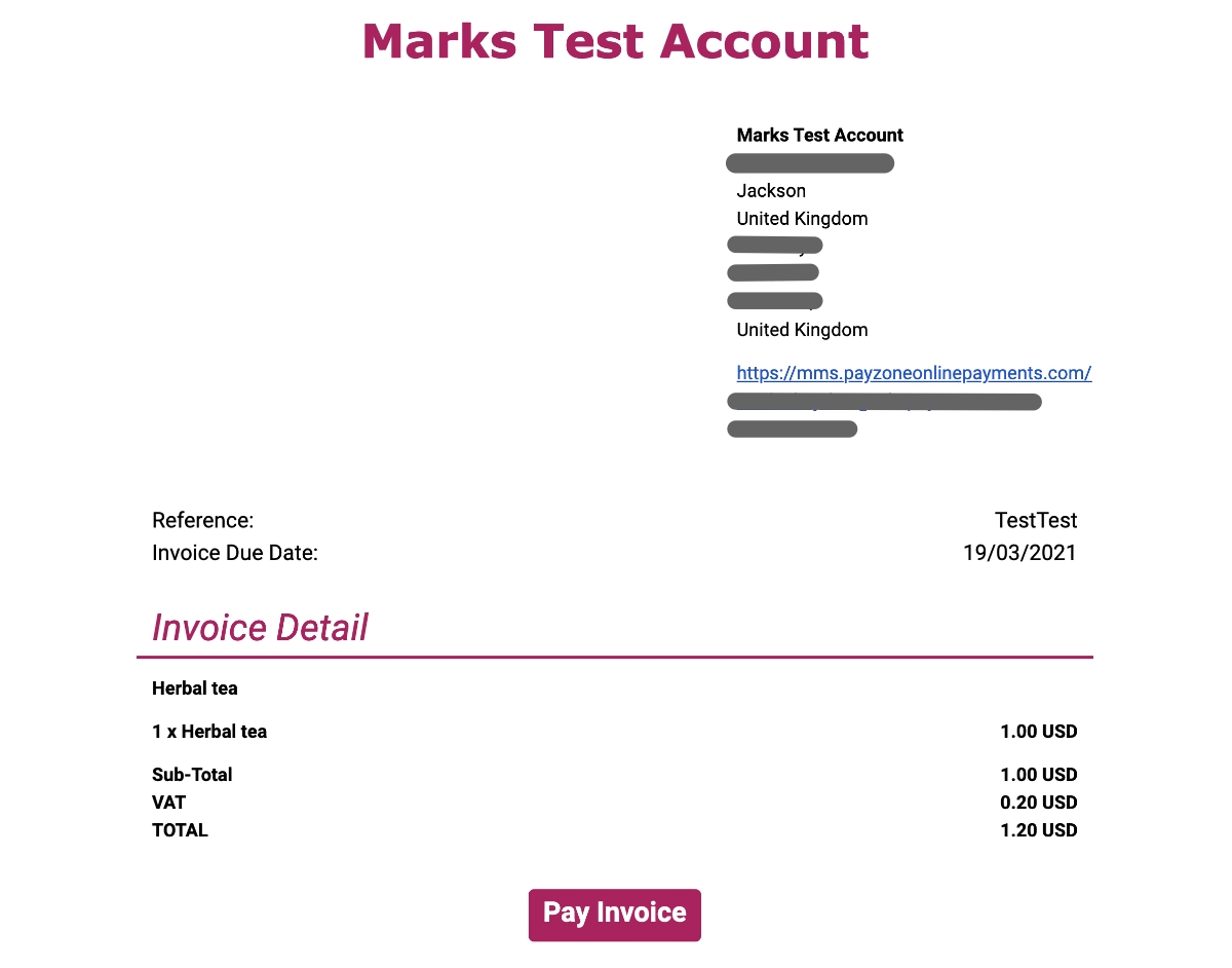 Takepayments eInvoice example