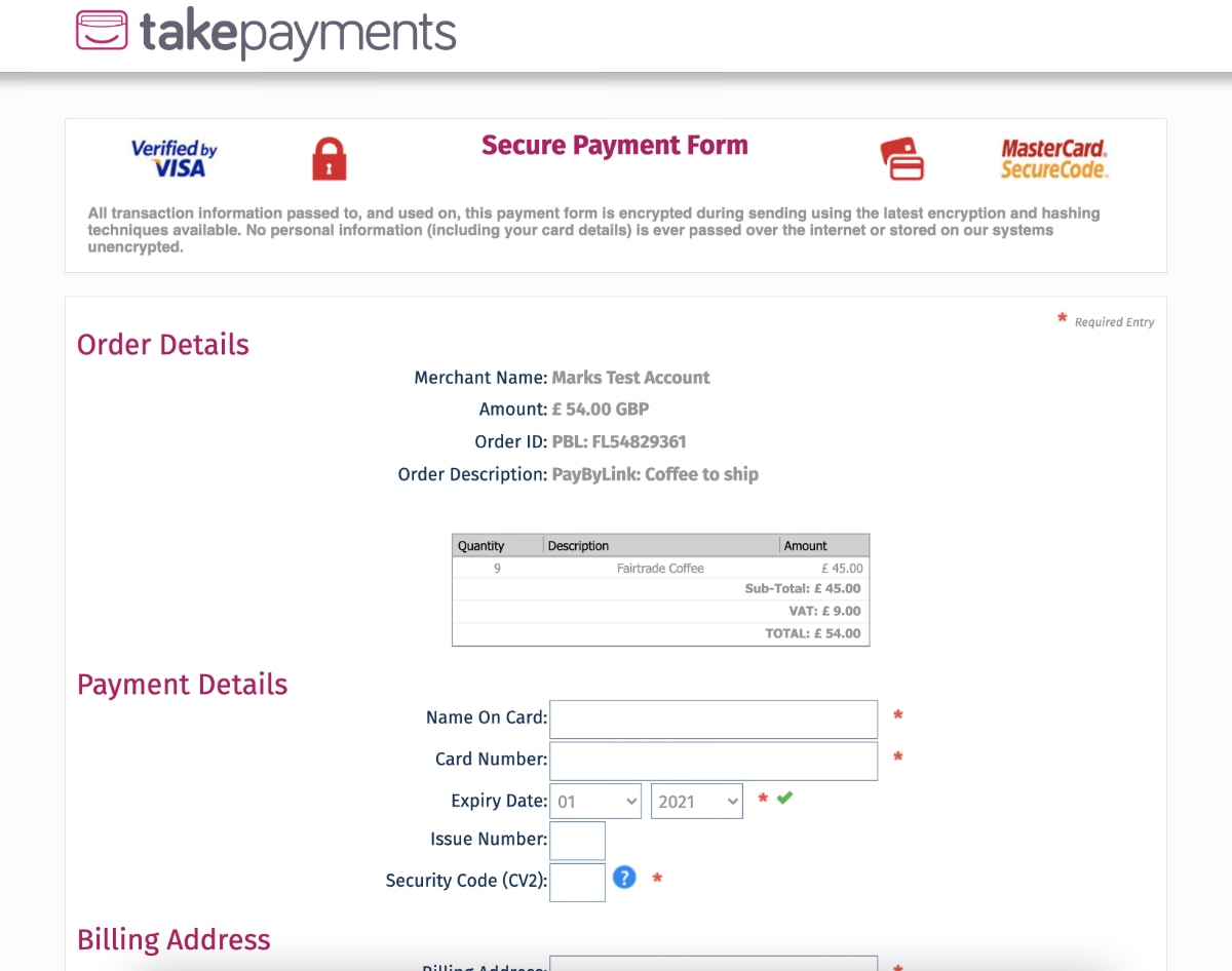 Takepayments payment page Takepayments payment page