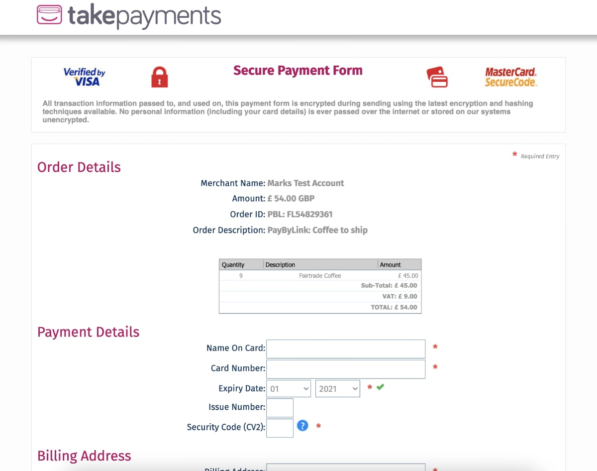 Takepayments payment page Takepayments payment page