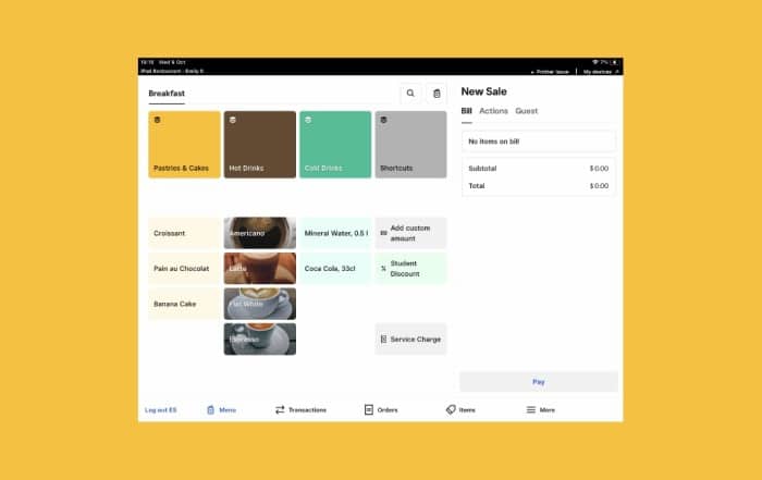Square for Restaurants main app screen
