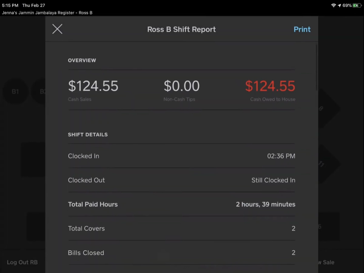 Square Restaurant POS shift report Square Restaurant POS shift report