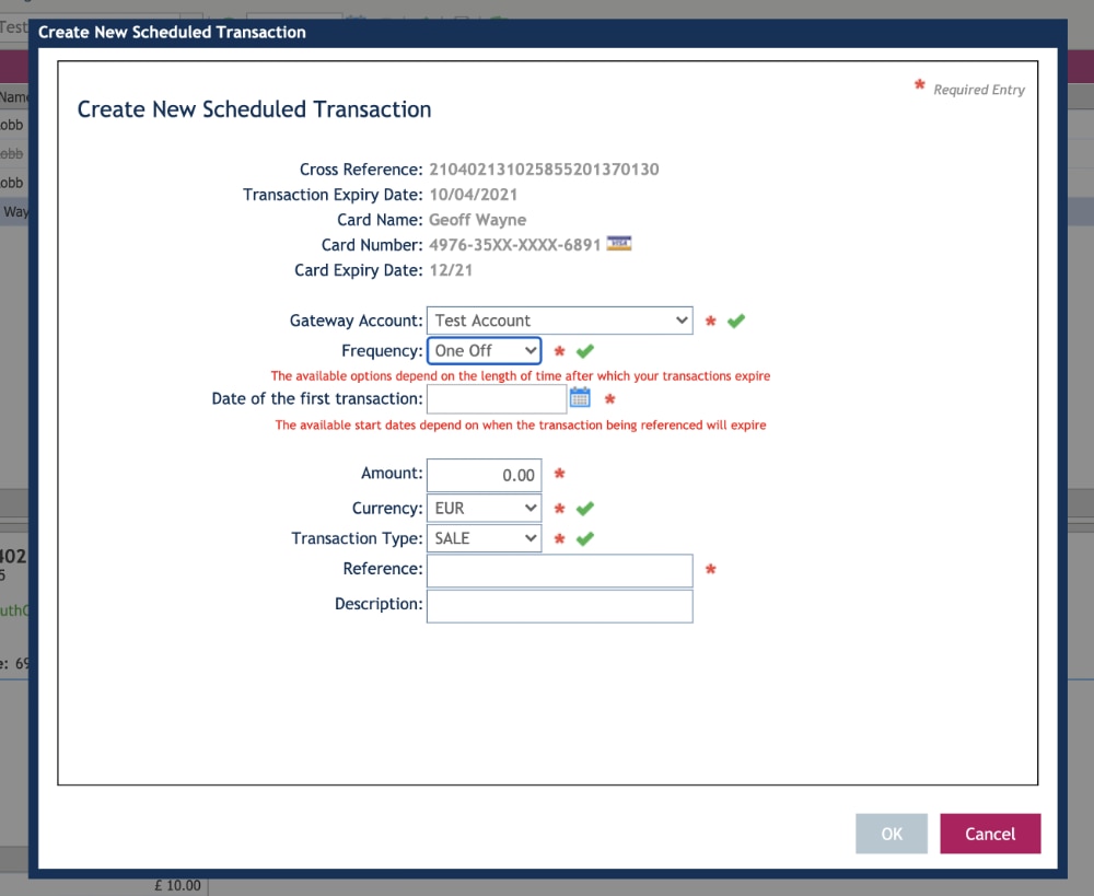 Takepayments scheduled transaction