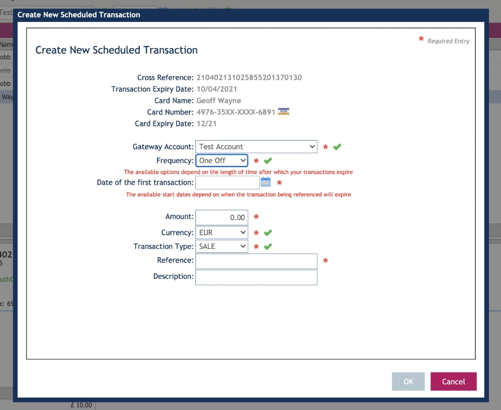 Takepayments scheduled transaction