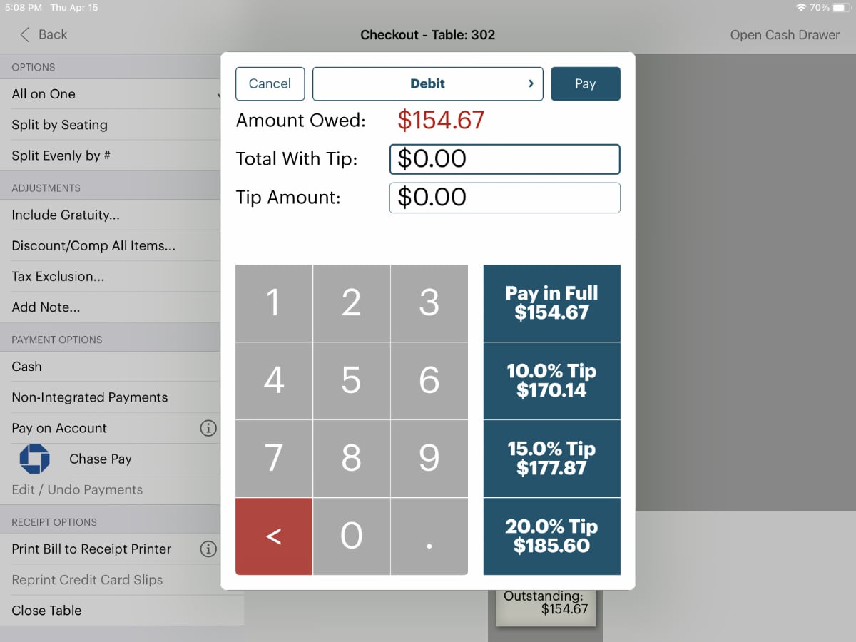 TouchBistro payment screen TouchBistro payment screen