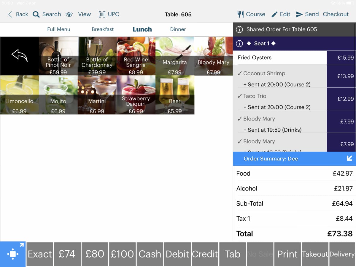 TouchBistro POS register menu TouchBistro POS register