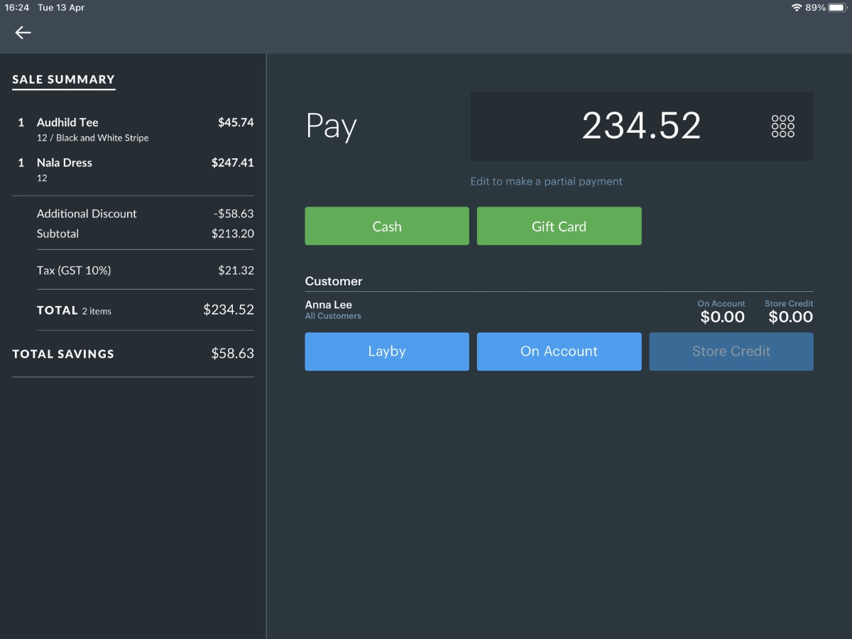 Vend POS checkout payments