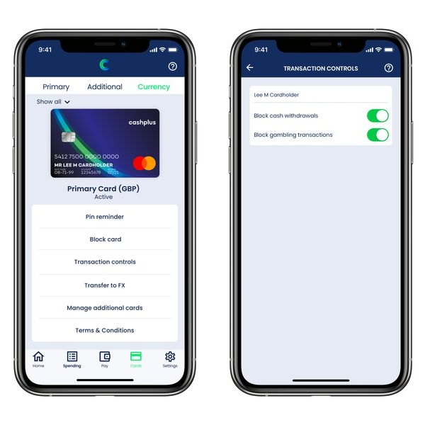 Cashplus app card controls