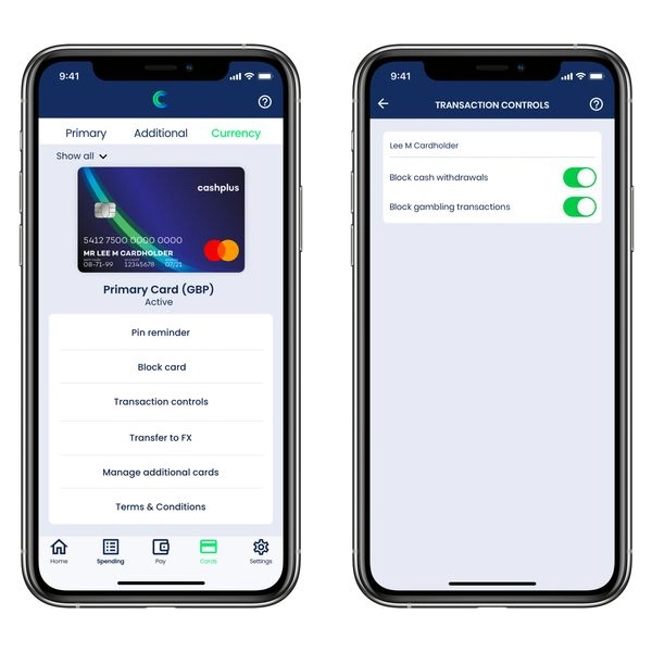 Cashplus app – card controls Cashplus app card controls