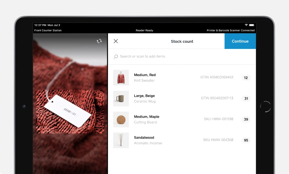 Square for Retail stock count Square for Retail stock count