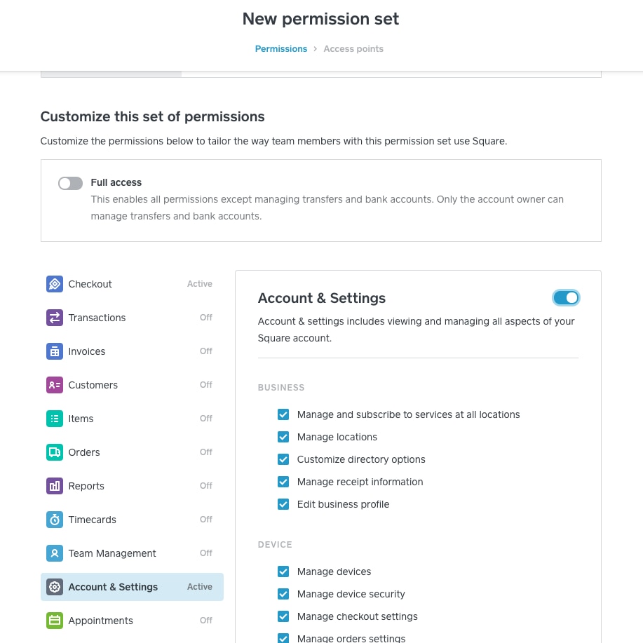 Square Team permissions Square Team permissions