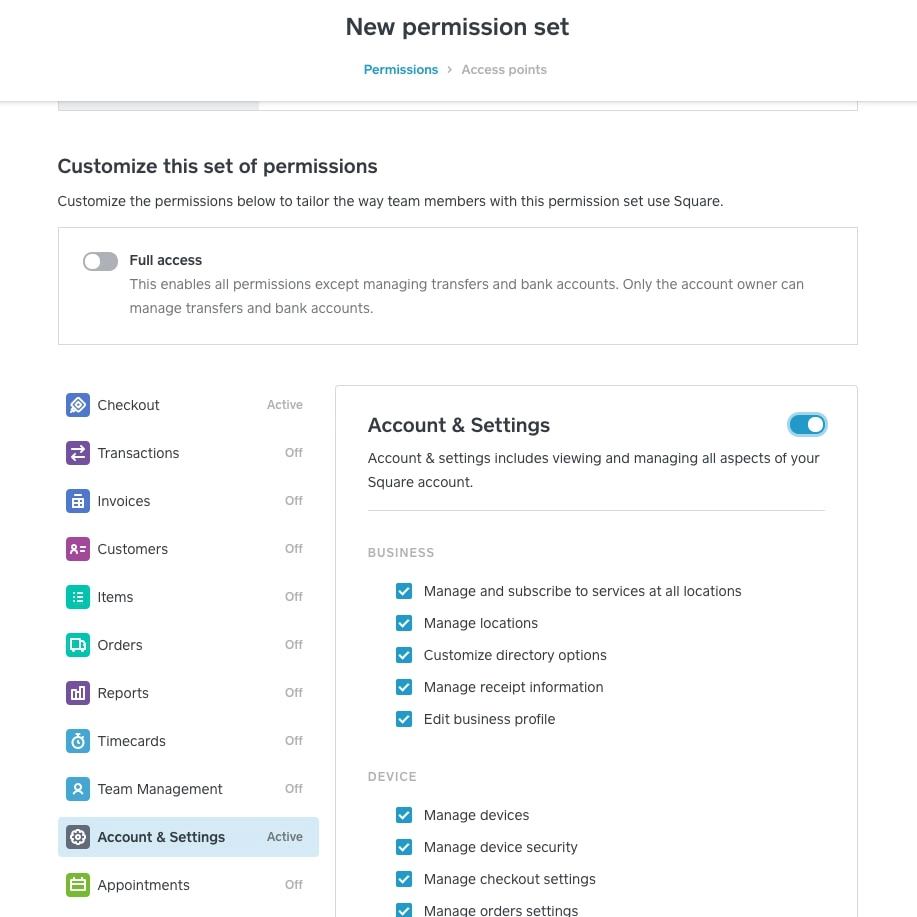 Square Team permissions Square Team permissions