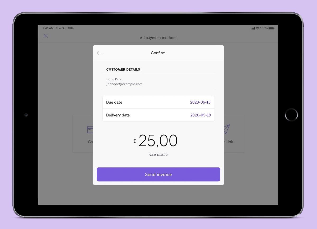 Zettle Invoice on iPad