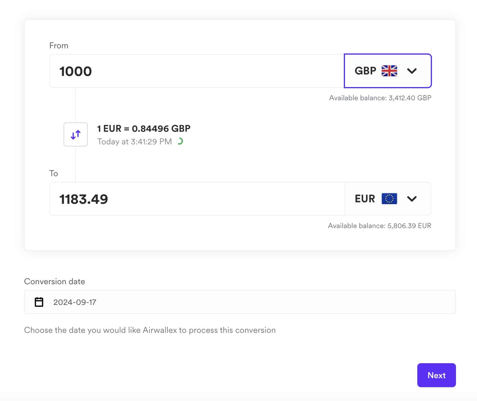 Screenshot Airwallex dashboard fx