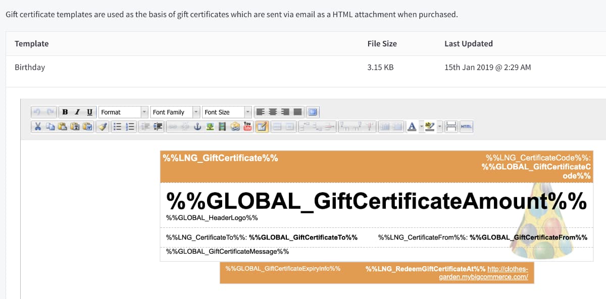 BigCommerce gift card creation