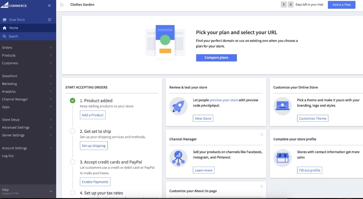 BigCommerce US dashboard